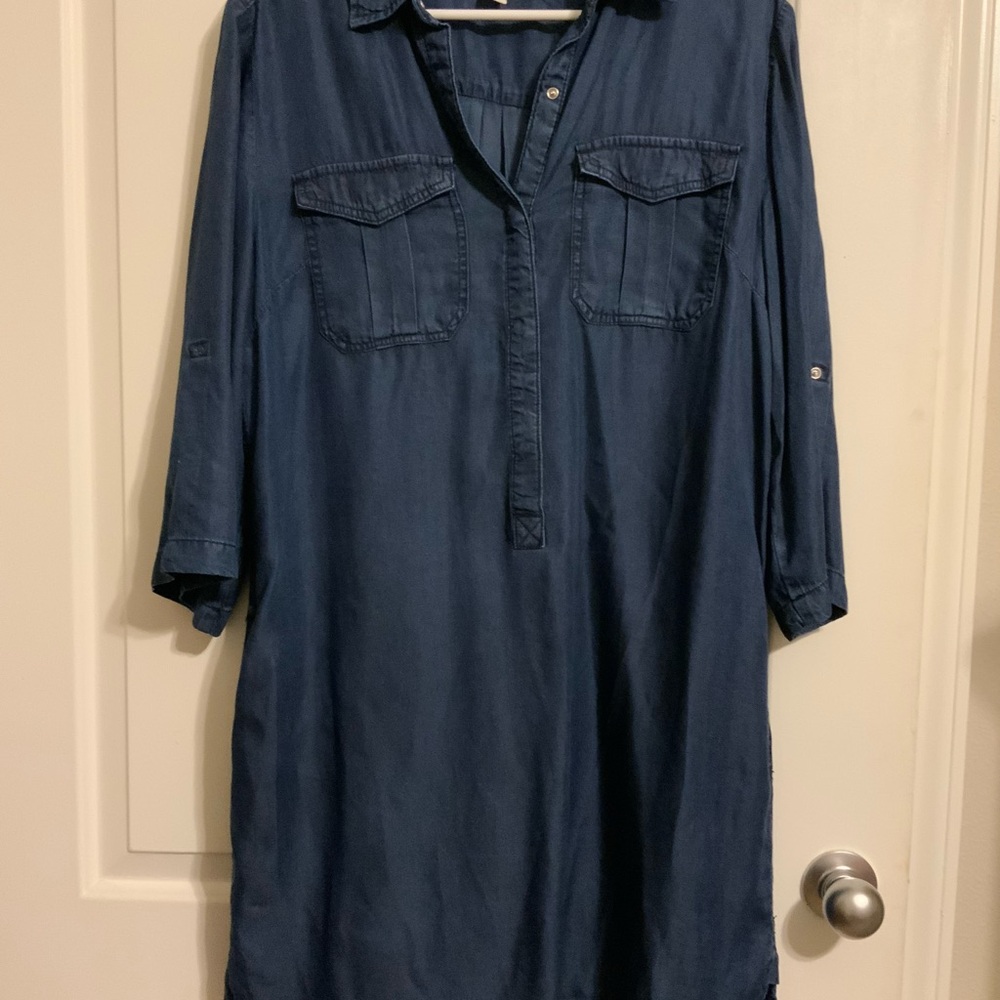 Casual Blue Denim Shirt Dress